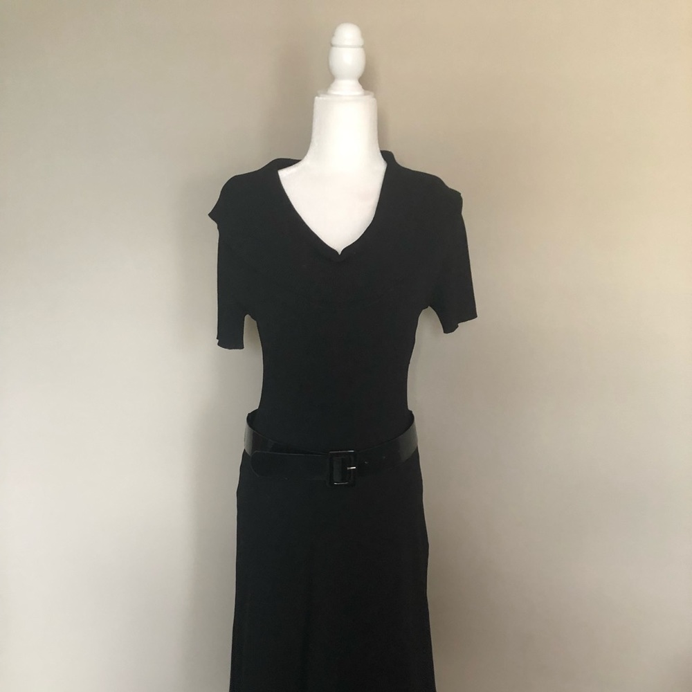 Black knit dress with Cowell neck